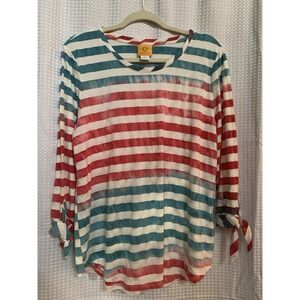 Ruby Rd Womens Large Red White‎ Green Striped Top